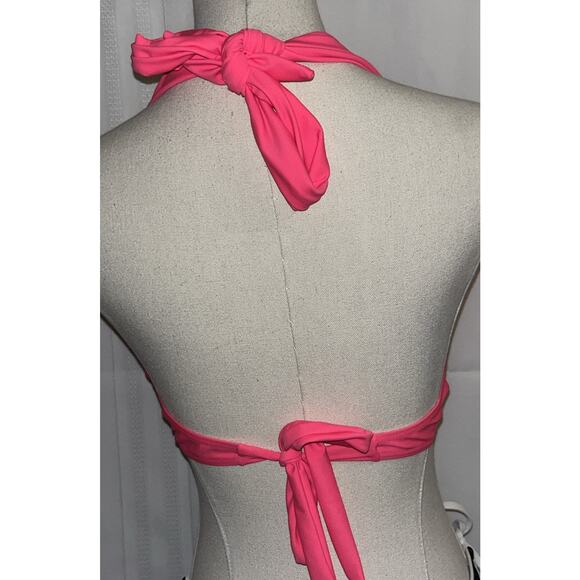 Jolefille Push-Up Underwired Bikini Top Molded Cups Triangle Halter Ties Pink M - Picture 7 of 10